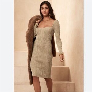 Banana Republic Metallic Knit Sweetheart Long Sleeve Sweater Dress Gold S Tall